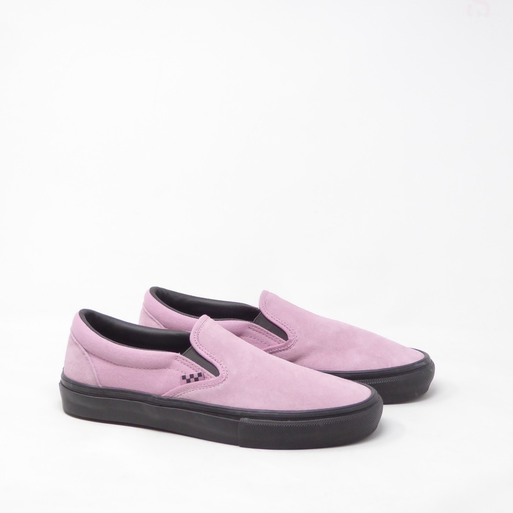 Vans Mens Skate Slip-On Orchid Pink Black Skateboarding Shoes Pop Cush Sz 9.5
